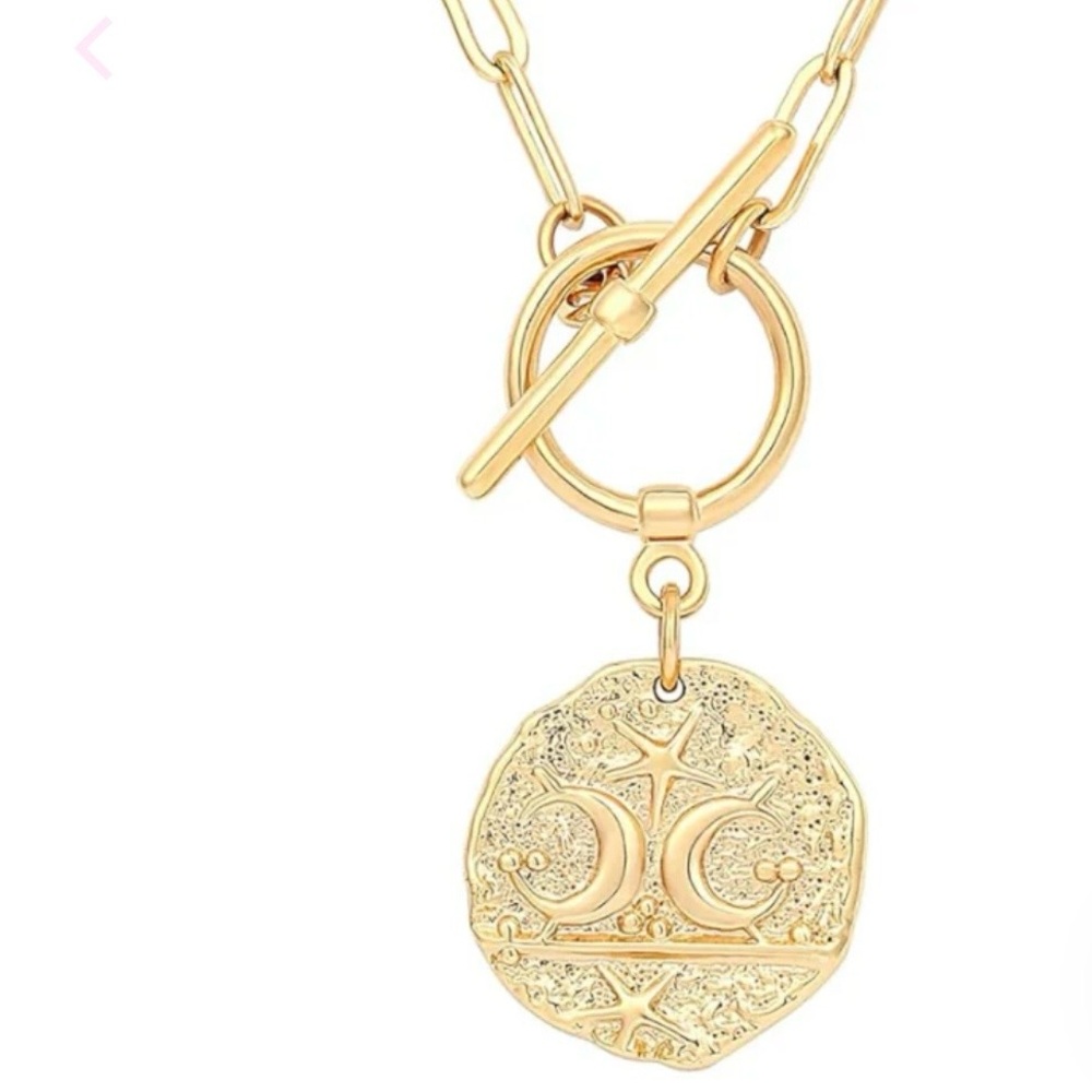 Double Moon and Star Pendant Charm Necklace